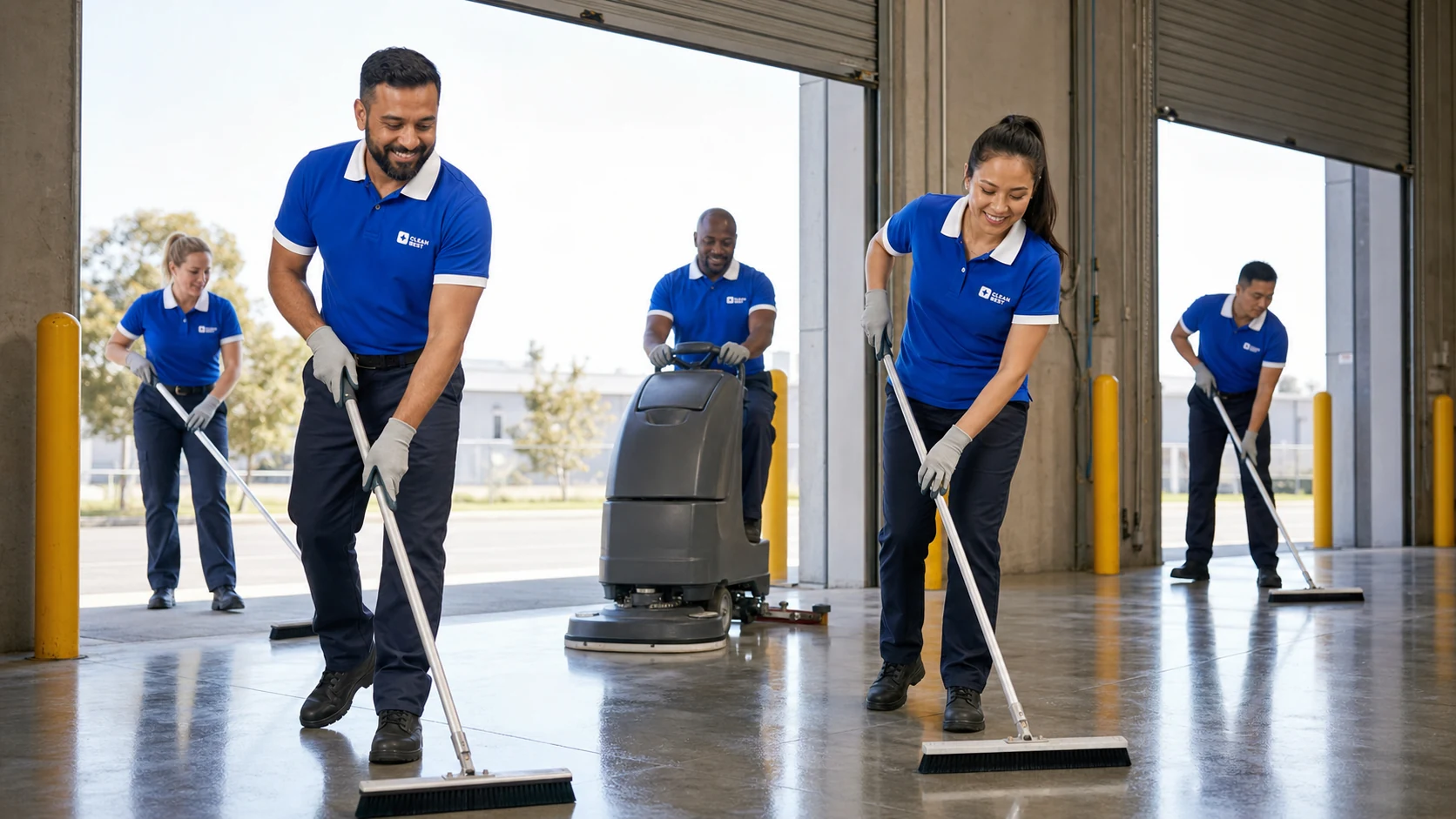 Clean Best operator scrubbing the concrete floor of a trade premises near Castle Hill NSW